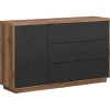 Credenza 156x93h cm 1 anta 3 cassetti rovere scuro nero opaco Elin