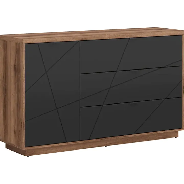 Credenza 156x93h cm 1 anta 3 cassetti rovere scuro nero opaco Elin