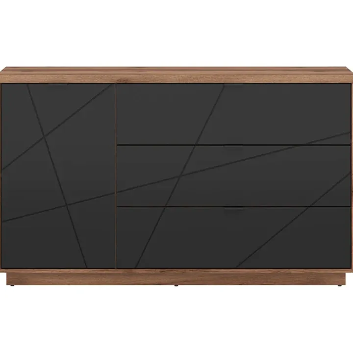 Credenza 156x93h cm 1 anta 3 cassetti rovere scuro nero opaco Elin