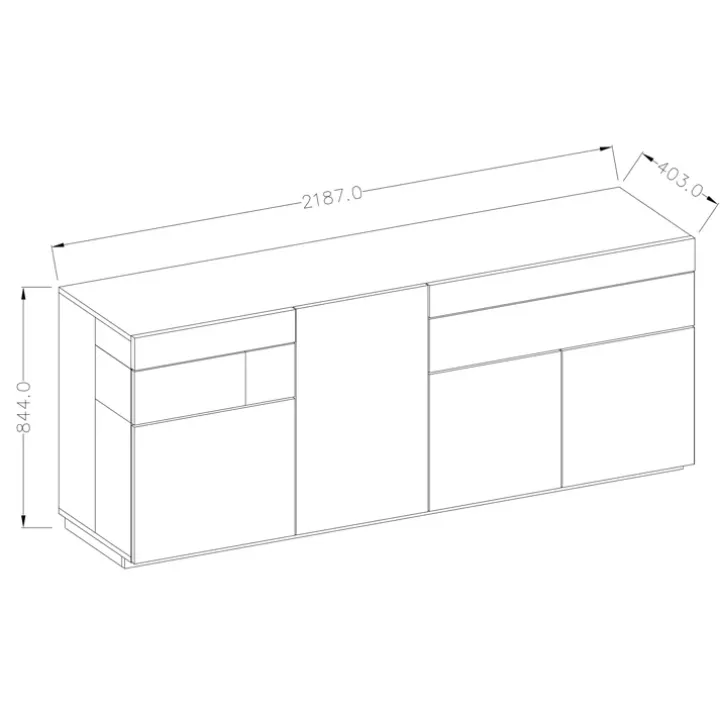 Credenza 219x85h cm 4 ante 2 cassetti bianco lucido rovere Bahama