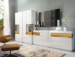 Credenza 219x85h cm 4 ante 2 cassetti bianco lucido rovere Bahama