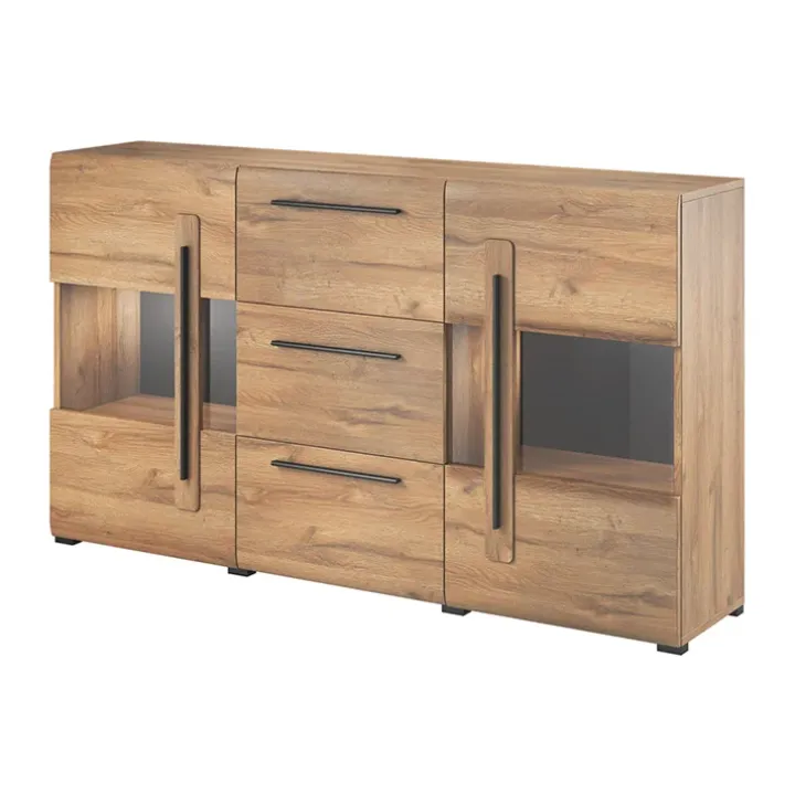 Credenza 180x103h cm 2 ante 3 cassetti con vetrinetta moderna rovere nero Maiorca