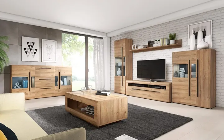 Credenza 180x103h cm 2 ante 3 cassetti con vetrinetta moderna rovere nero Maiorca