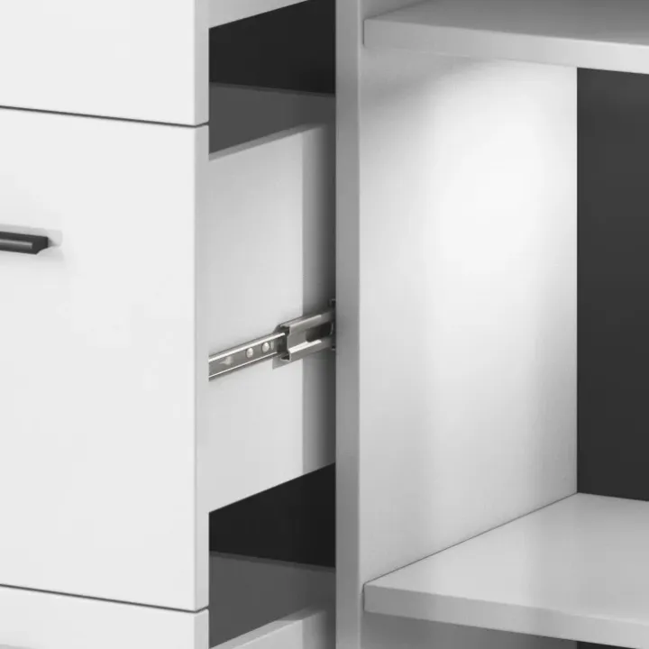 Credenza 180x103h cm 2 ante 3 cassetti con vetrinetta moderna bianco opaco e lucido Maiorca