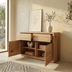 Credenza 120x85h cm 2 ante 2 cassetti legno massello rovere Tarselia