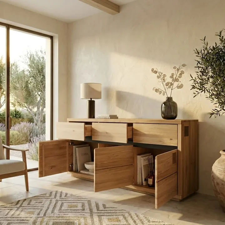 Credenza 175x85h cm 3 ante 3 cassetti legno massello rovere Tarselia