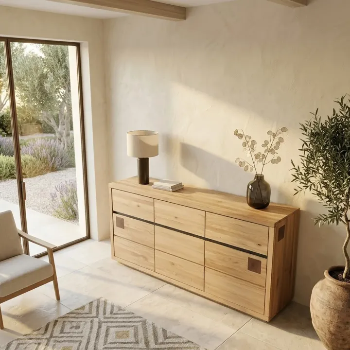 Credenza 175x85h cm 3 ante 3 cassetti legno massello rovere Tarselia