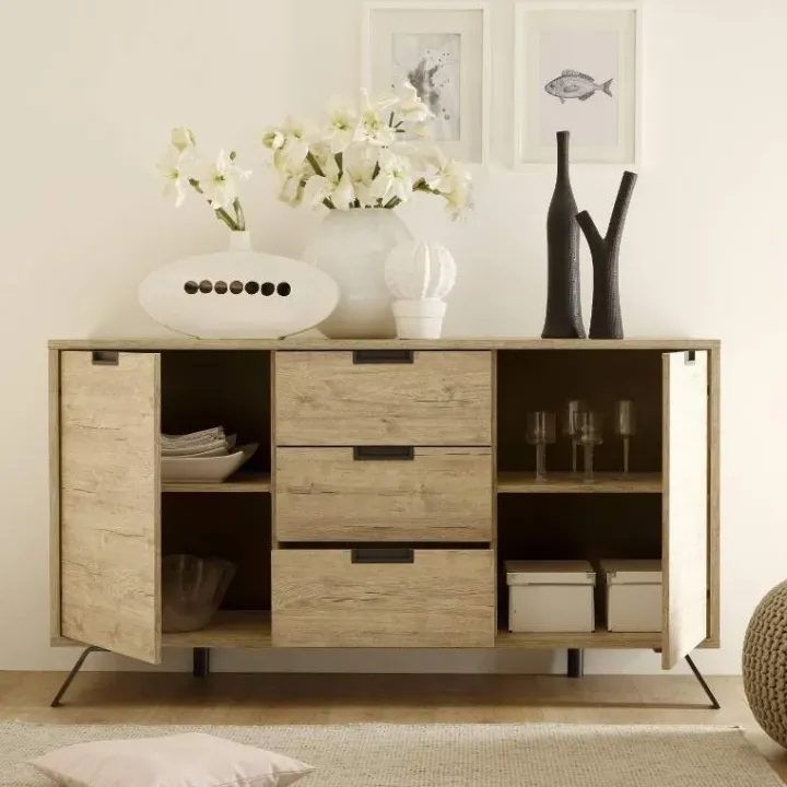 Credenza 156x86h cm 2 ante 3 cassetti moderna sherwood oak Juvena