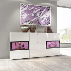 Credenza 132x70h cm 2 ante 3 cassetti moderna bianco lucido nero Emotion Gihome®
