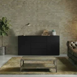 Credenza 140x63h cm 2 ante 3 cassetti moderna soggiorno nero Fusion
