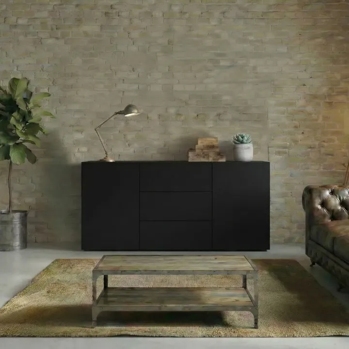 Credenza 140x63h cm 2 ante 3 cassetti moderna soggiorno nero Fusion