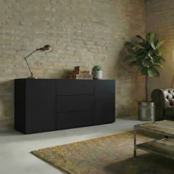 Credenza 140x63h cm 2 ante 3 cassetti moderna soggiorno nero Fusion