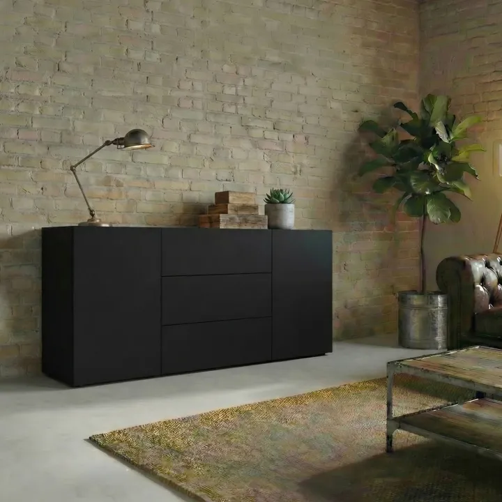 Credenza 140x63h cm 2 ante 3 cassetti moderna soggiorno nero Fusion