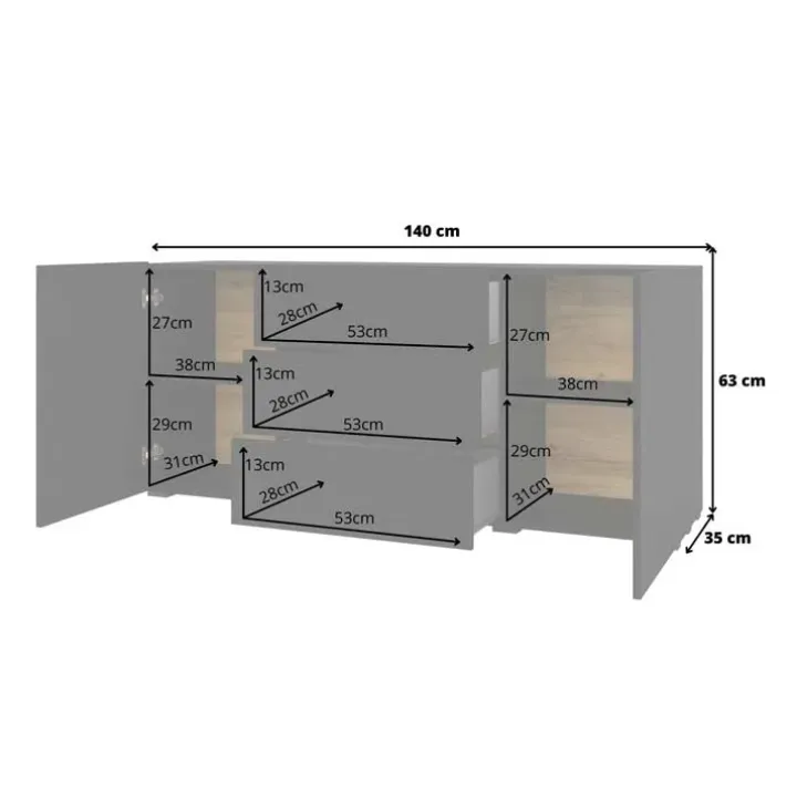 Credenza 140x63h cm 2 ante 3 cassetti moderna soggiorno nero Fusion