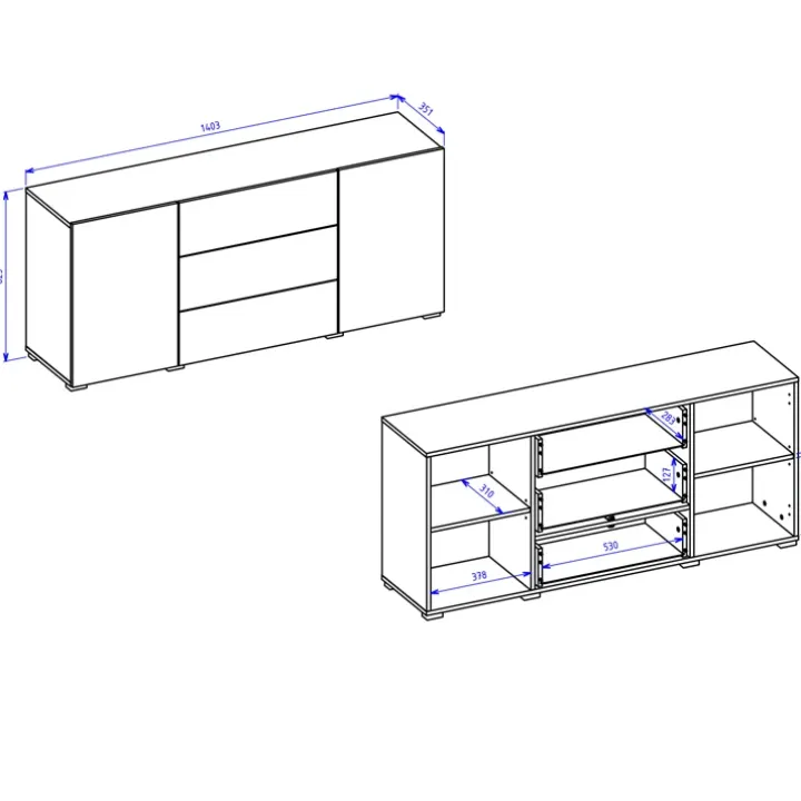 Credenza 140x63h cm 2 ante 3 cassetti moderna soggiorno nero Fusion