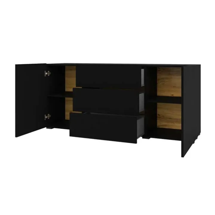 Credenza 140x63h cm 2 ante 3 cassetti moderna soggiorno nero Fusion