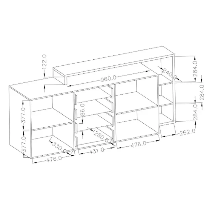 Credenza 180x97h cm 2 ante 4 cassetti moderna rovere antracite Megan Gihome®