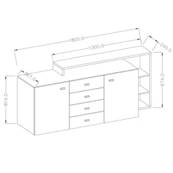Credenza 180x97h cm 2 ante 4 cassetti moderna rovere antracite Megan Gihome®