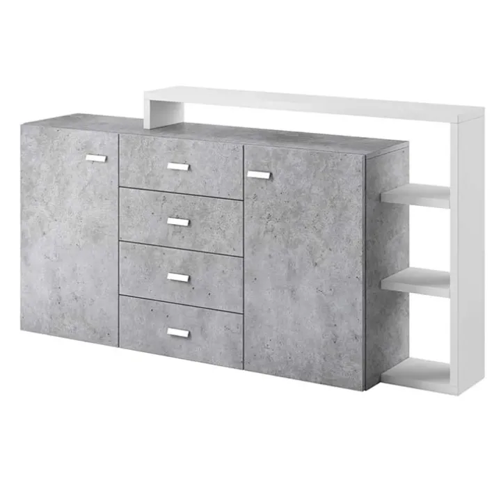 Credenza 180x98h cm 2 ante 4 cassetti moderna bianco cemento Megan Gihome®