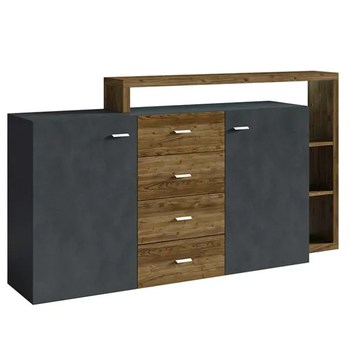 Credenza 180x97h cm 2 ante 4 cassetti moderna antracite spatolato noce Megan Gihome®