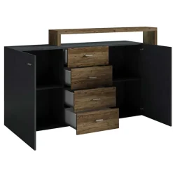 Credenza 180x97h cm 2 ante 4 cassetti moderna antracite spatolato noce Megan Gihome®