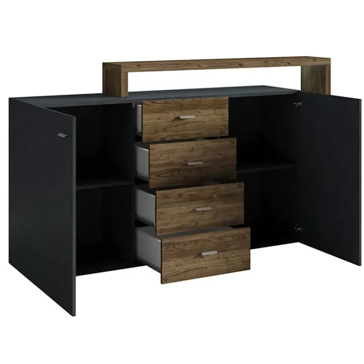 Credenza 180x97h cm 2 ante 4 cassetti moderna antracite spatolato noce Megan Gihome®