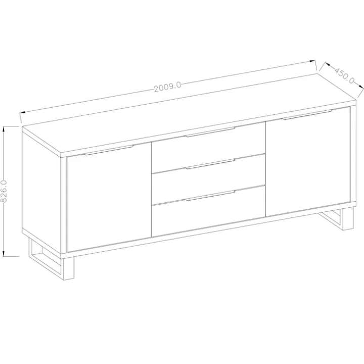 Credenza 201x83h cm 2 ante 3 cassetti moderna quercia nero Petra