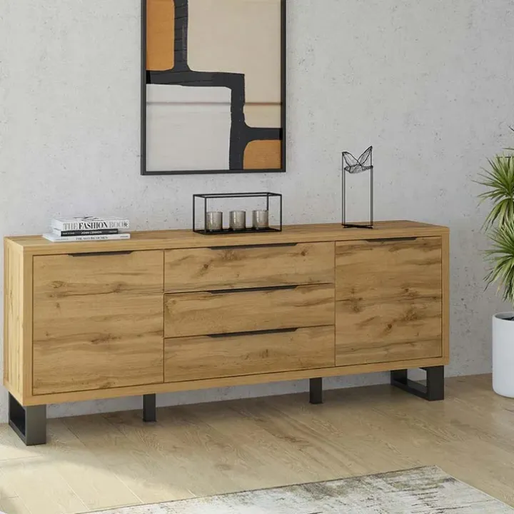 Credenza 201x83h cm 2 ante 3 cassetti moderna quercia nero Petra
