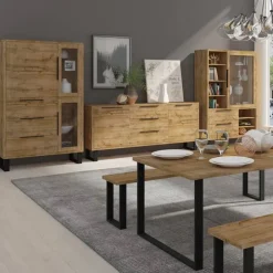 Credenza 201x83h cm 2 ante 3 cassetti moderna quercia nero Petra