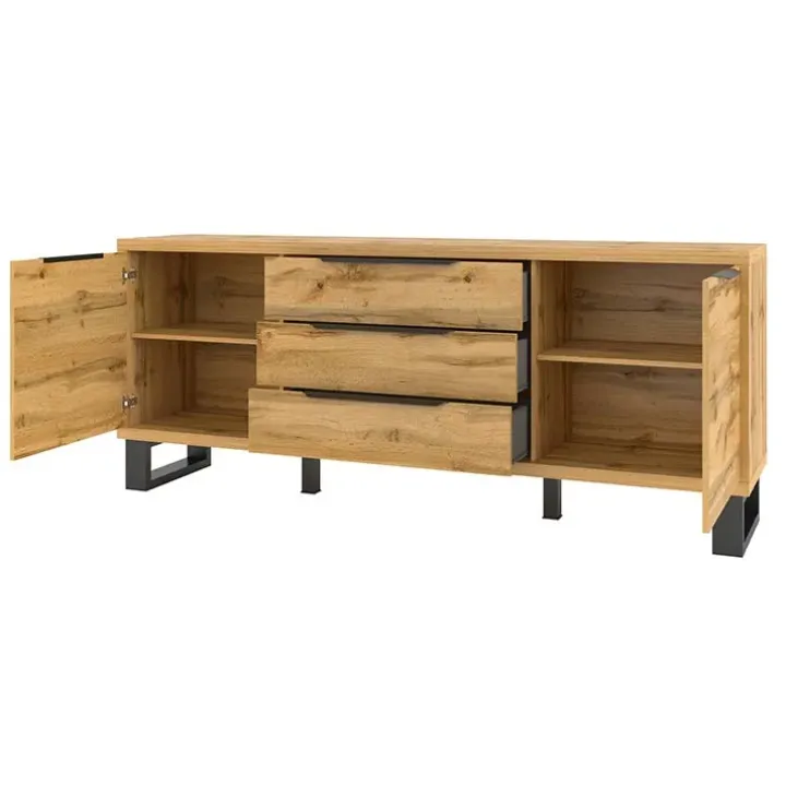 Credenza 201x83h cm 2 ante 3 cassetti moderna quercia nero Petra