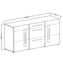 Credenza 180x86h cm 2 ante 3 cassetti moderna rovere nero Maiorca
