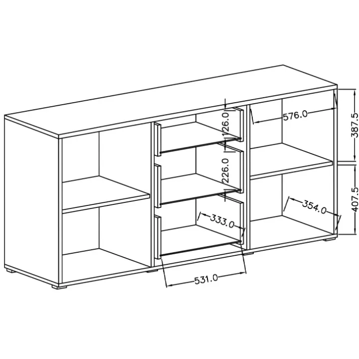 Credenza 180x86h cm 2 ante 3 cassetti moderna rovere nero Maiorca