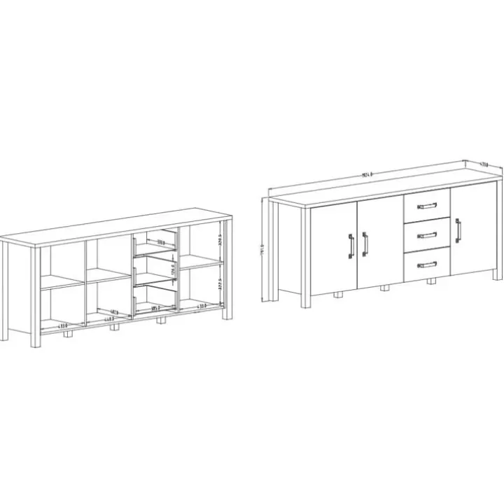 Credenza 192x79h cm 3 ante 3 cassetti moderna quercia nero opaco Nebraska