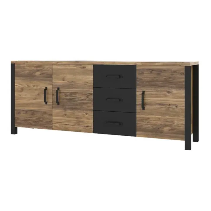 Credenza 192x79h cm 3 ante 3 cassetti moderna quercia nero opaco Nebraska