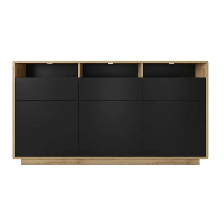 Credenza 180x96h cm 3 ante 3 cassetti moderna nero opaco rovere Esmond