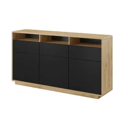 Credenza 180x96h cm 3 ante 3 cassetti moderna nero opaco rovere Esmond