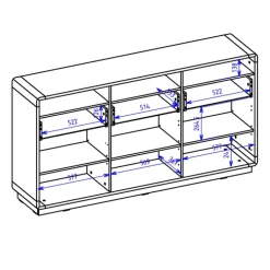 Credenza 180x96h cm 3 ante 3 cassetti moderna nero opaco rovere Esmond
