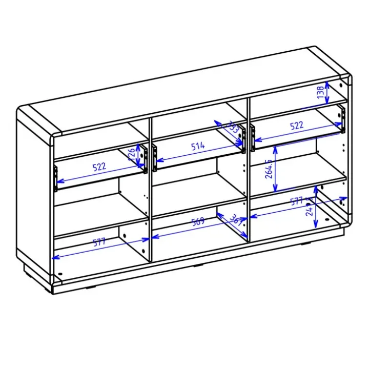Credenza 180x96h cm 3 ante 3 cassetti moderna nero opaco rovere Esmond