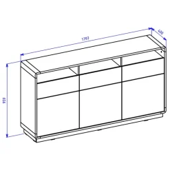 Credenza 180x96h cm 3 ante 3 cassetti moderna nero opaco rovere Esmond