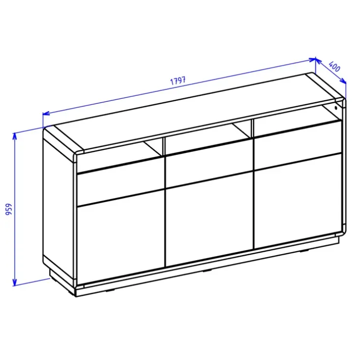 Credenza 180x96h cm 3 ante 3 cassetti moderna nero opaco rovere Esmond