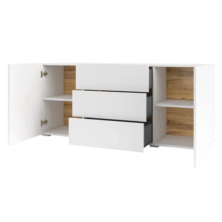 Credenza 140x63h cm 2 ante 3 cassetti moderna soggiorno bianca Fusion