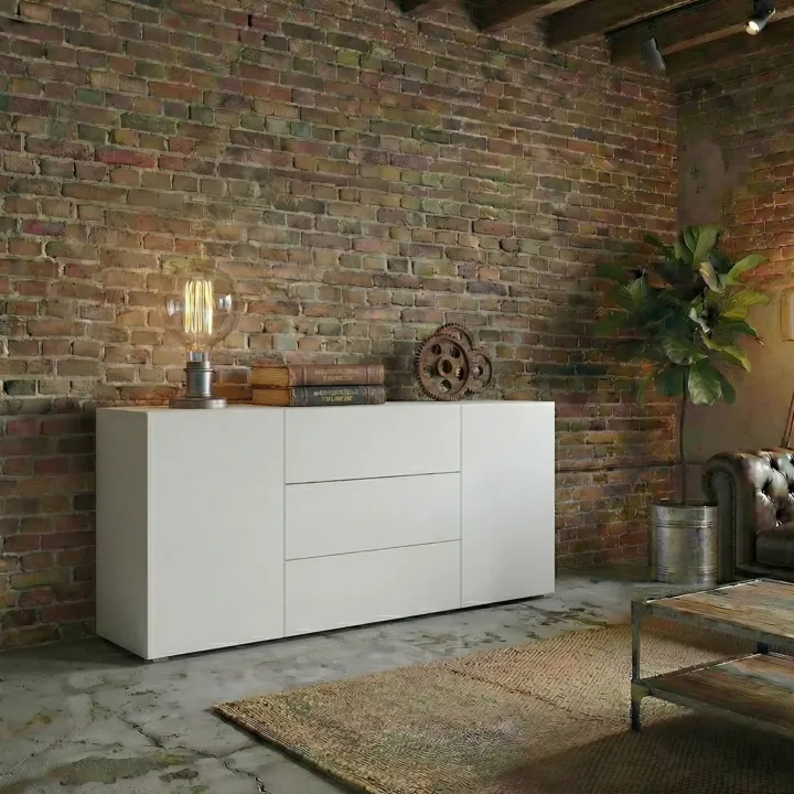 Credenza 140x63h cm 2 ante 3 cassetti moderna soggiorno bianca Fusion