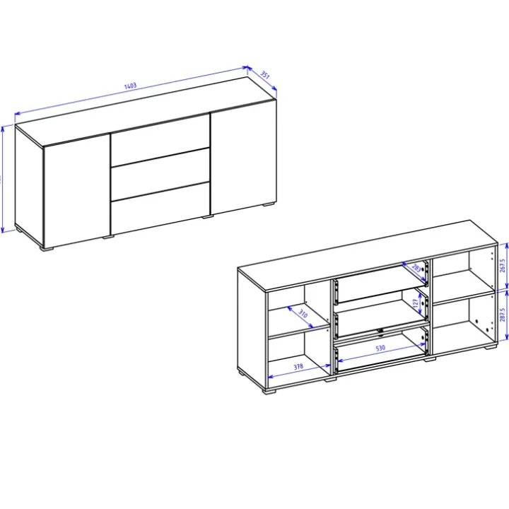 Credenza 140x63h cm 2 ante 3 cassetti moderna soggiorno bianca Fusion