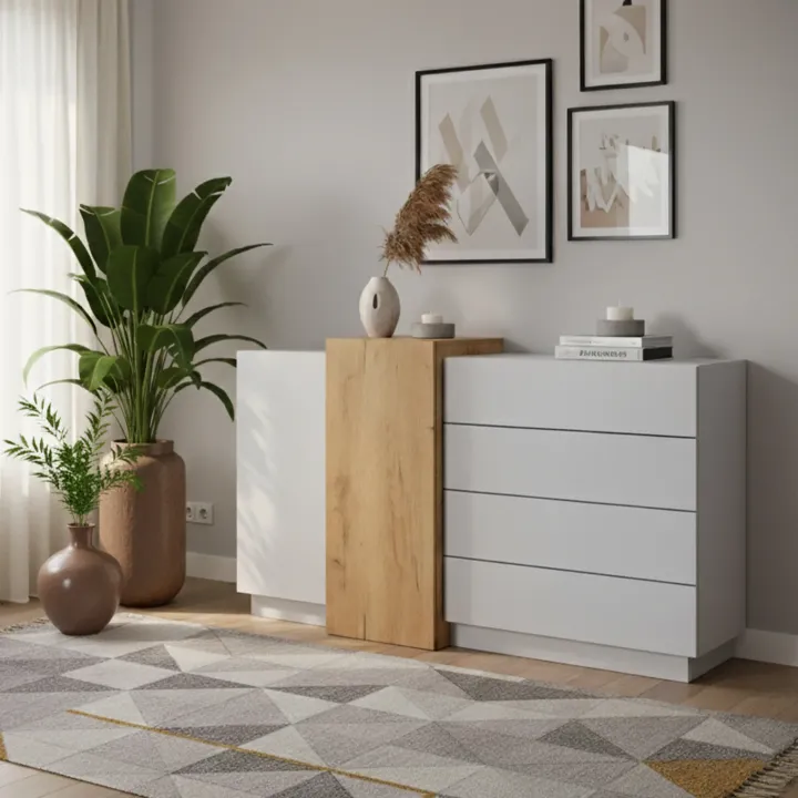 Credenza 160x94h cm 2 ante 4 cassetti moderna quercia bianco opaco James