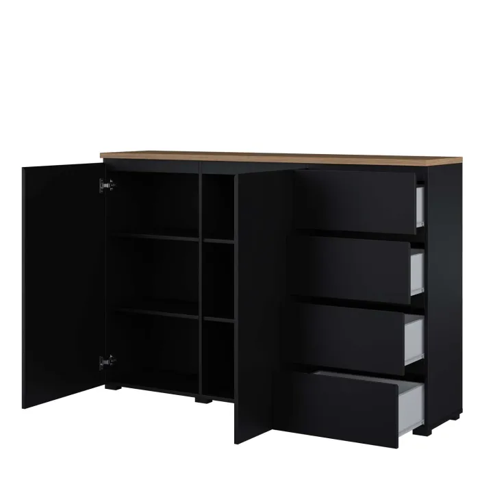 Credenza 150x100h cm 2 ante 4 cassetti nero rovere Ischia