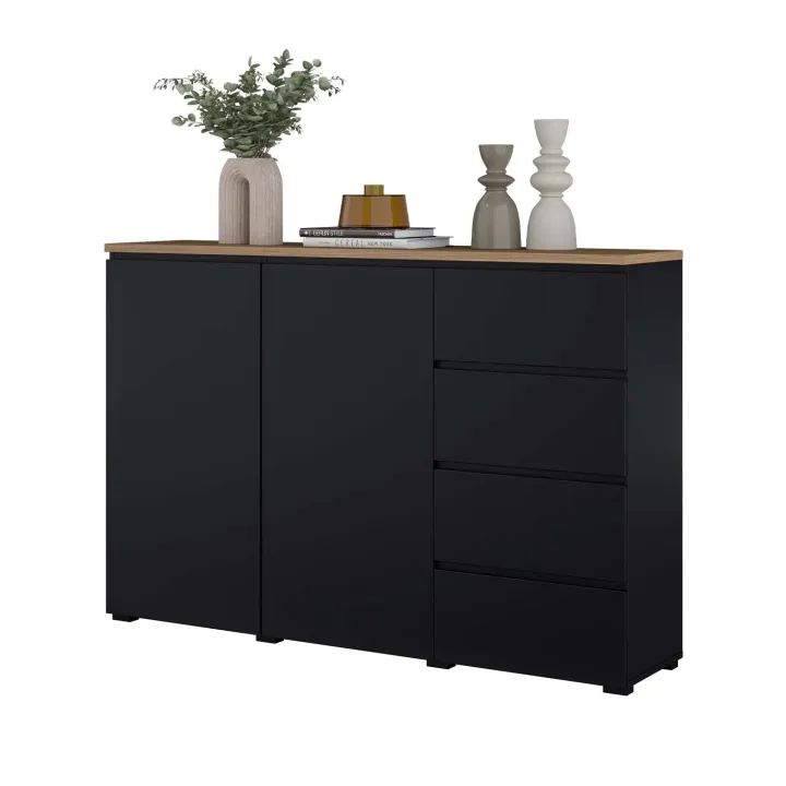 Credenza 150x100h cm 2 ante 4 cassetti nero rovere Ischia