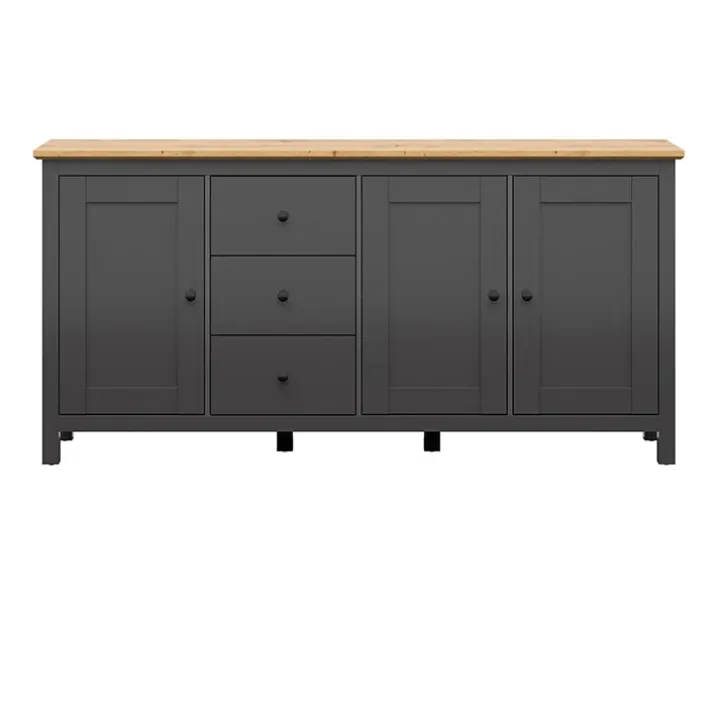 Credenza 199x96h cm 3 ante 3 cassetti nero grafite rovere chiaro Holga