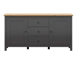 Credenza 186x96h cm 2 ante 3 cassetti nero grafite rovere chiaro Holga