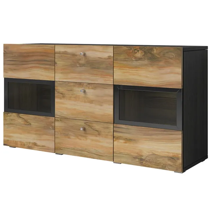 Credenza 132x70h cm 2 ante 3 cassetti noce antico nero frassinato Emotion Gihome®
