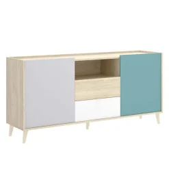 Credenza 155x75h cm 2 ante 2 cassetti rovere grigio bianco petrolio Dominic